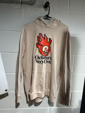 October’s Very Own - OVO - Beige Hoodie with Flaming Skull